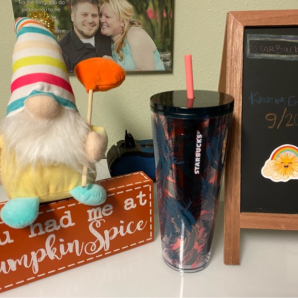 Starbucks NWT Blue & Maroon Forest scene 24oz Tumbler - Picture 1 of 3